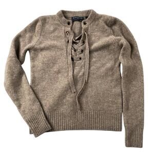 Brown Allan Sweater Size Small Juniors Women Lace Up Neckline Merino Wool Yak